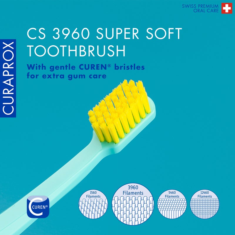 CURAPROX CS 3960 Super Soft Toothbrush I Ultra-Gentle CUREN® Filaments for Healthier Teeth & Gums I Premium Oral Care I Assorted Colors I Effective Plaque Removal - Image 2